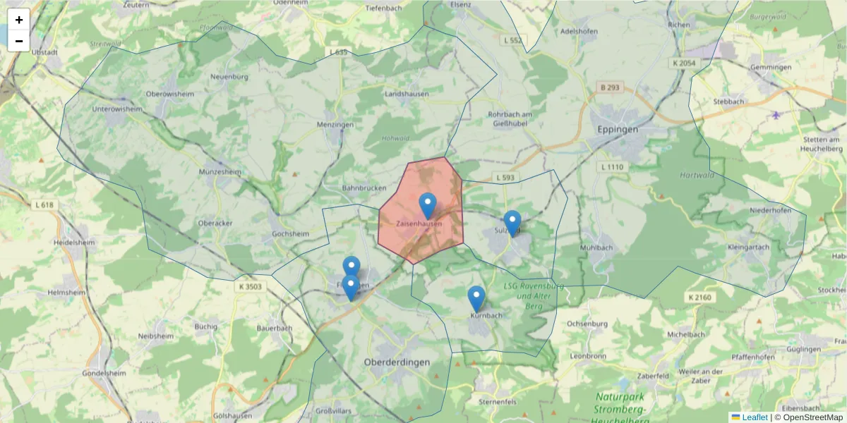 Karte des Postleitzahlen Bereichs  und der umliegenden Postleitzahlen in Deutschland
