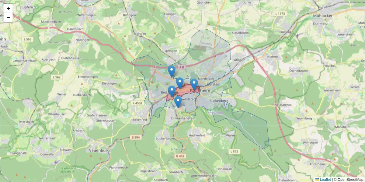 Karte des Postleitzahlen Bereichs  und der umliegenden Postleitzahlen in Deutschland