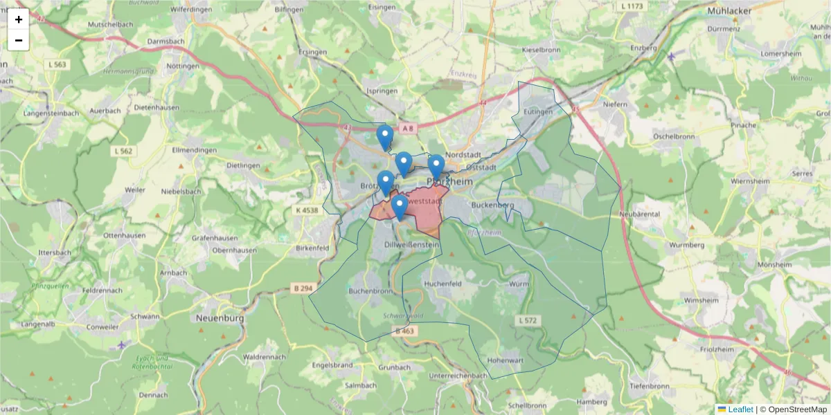 Karte des Postleitzahlen Bereichs  und der umliegenden Postleitzahlen in Deutschland