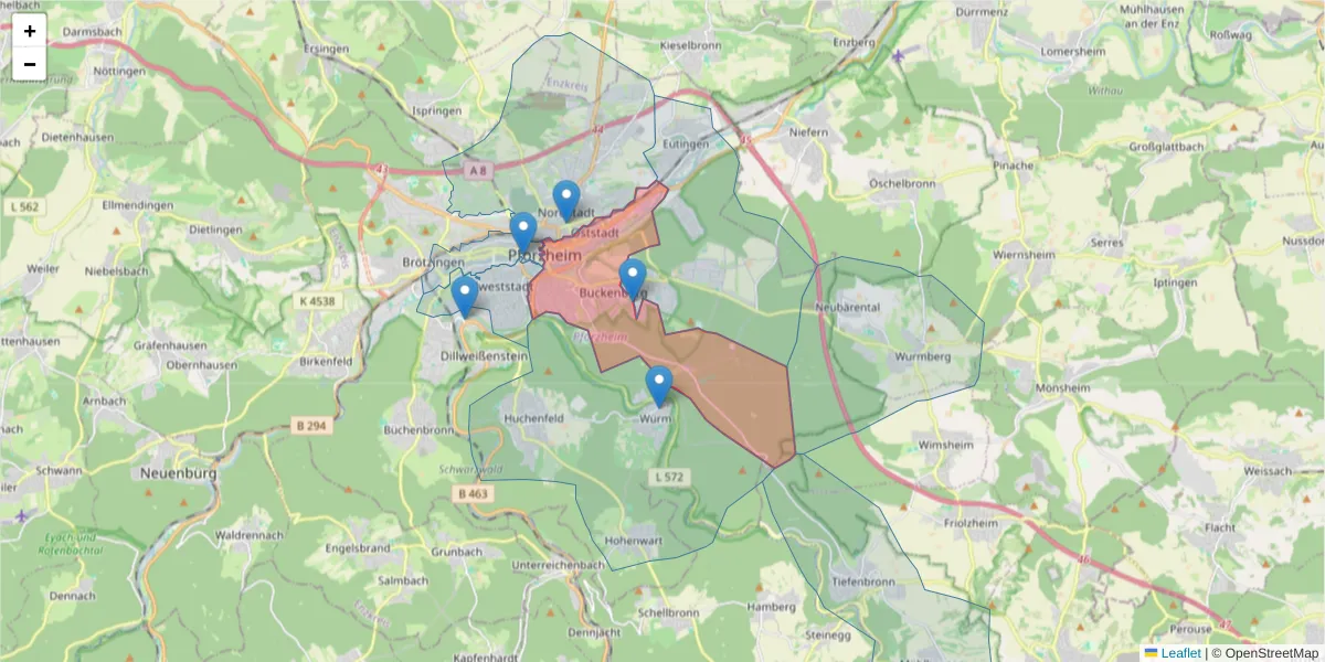 Karte des Postleitzahlen Bereichs  und der umliegenden Postleitzahlen in Deutschland