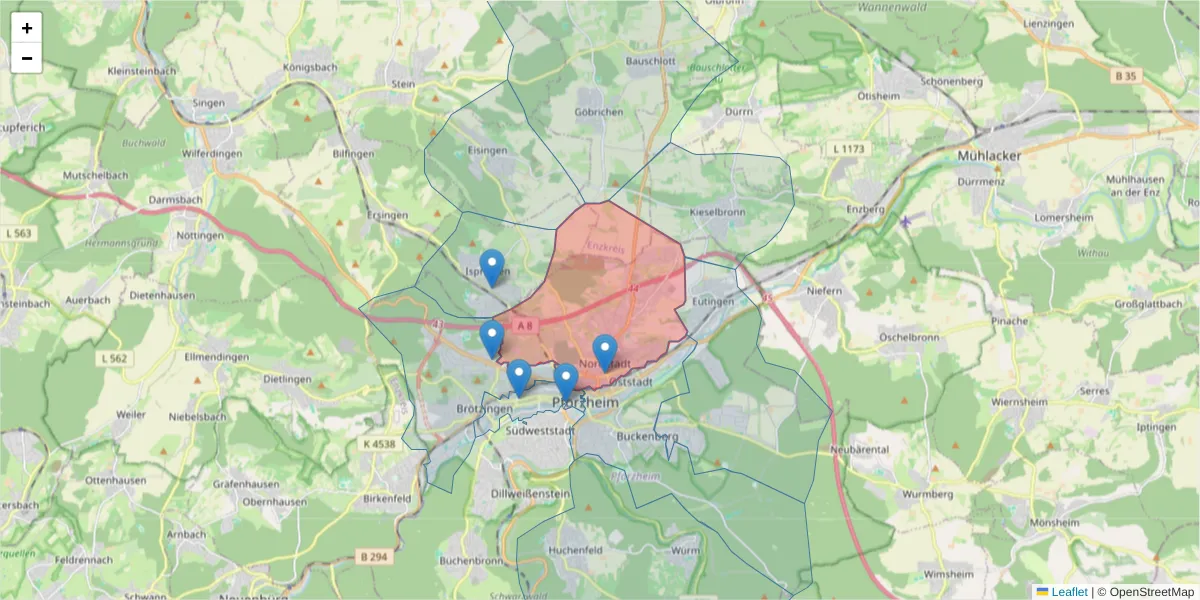 Karte des Postleitzahlen Bereichs  und der umliegenden Postleitzahlen in Deutschland