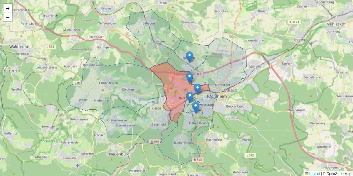 Karte des Postleitzahlen Bereichs  und der umliegenden Postleitzahlen in Deutschland