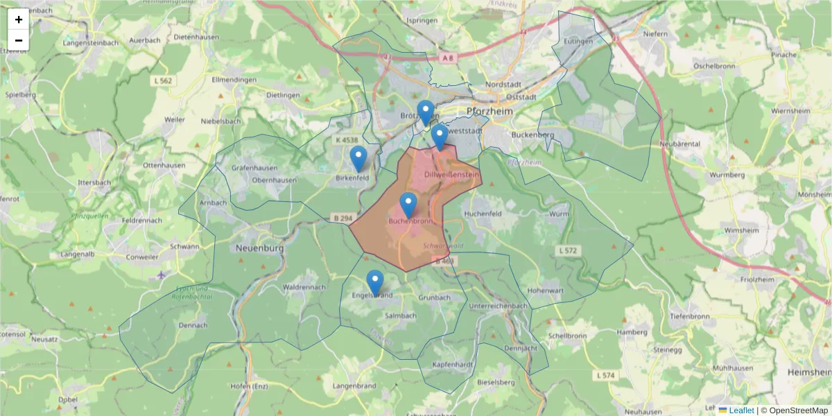 Karte des Postleitzahlen Bereichs  und der umliegenden Postleitzahlen in Deutschland
