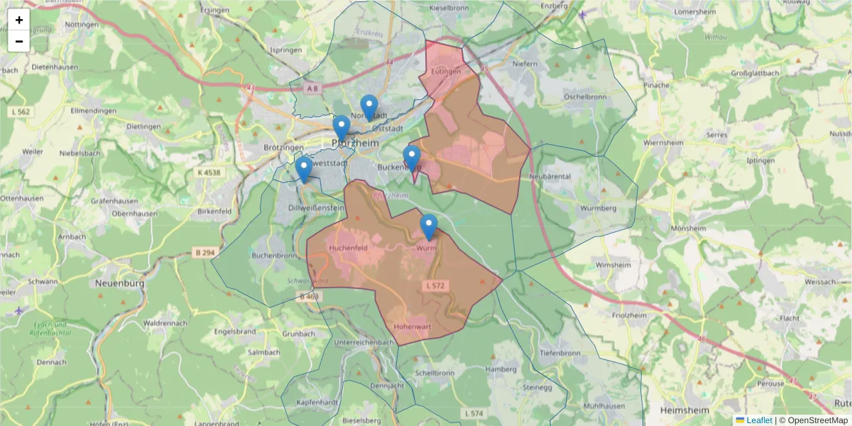 Karte des Postleitzahlen Bereichs  und der umliegenden Postleitzahlen in Deutschland