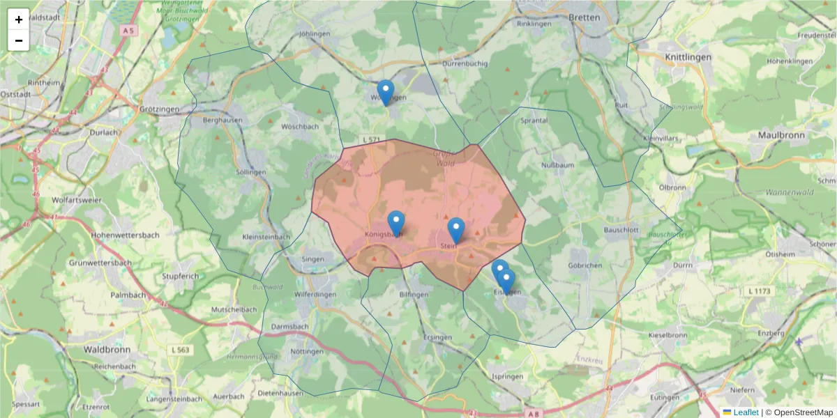 Karte des Postleitzahlen Bereichs  und der umliegenden Postleitzahlen in Deutschland
