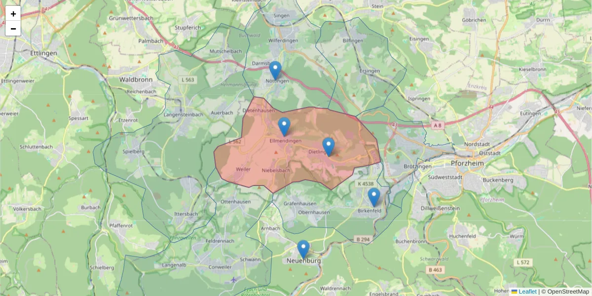 Karte des Postleitzahlen Bereichs  und der umliegenden Postleitzahlen in Deutschland