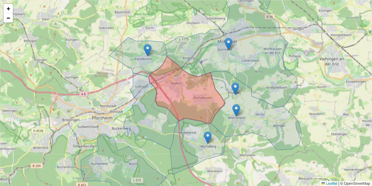Karte des Postleitzahlen Bereichs  und der umliegenden Postleitzahlen in Deutschland