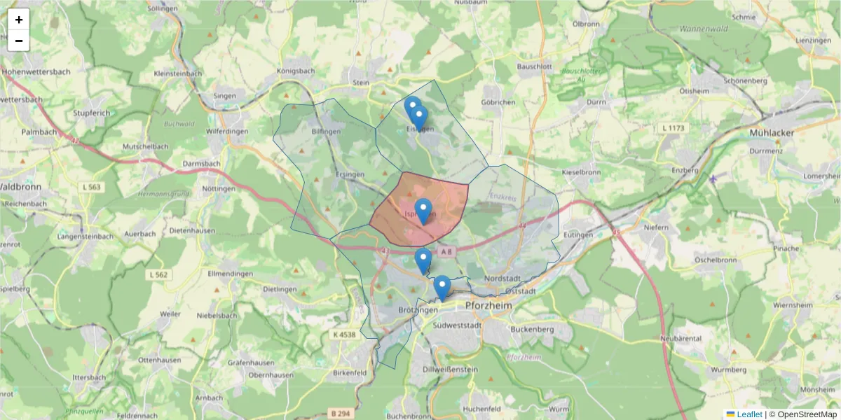 Karte des Postleitzahlen Bereichs  und der umliegenden Postleitzahlen in Deutschland