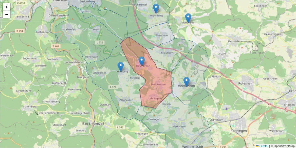 Karte des Postleitzahlen Bereichs  und der umliegenden Postleitzahlen in Deutschland