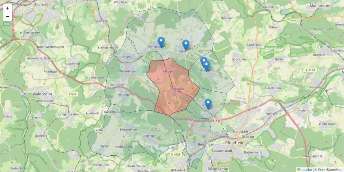 Karte des Postleitzahlen Bereichs  und der umliegenden Postleitzahlen in Deutschland