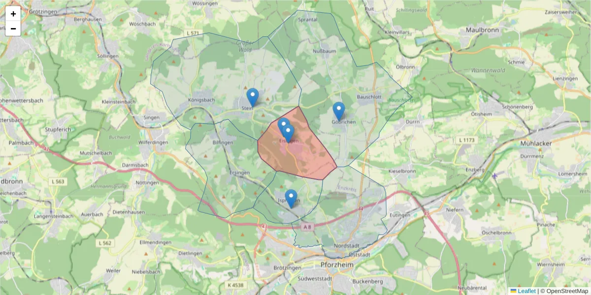 Karte des Postleitzahlen Bereichs  und der umliegenden Postleitzahlen in Deutschland
