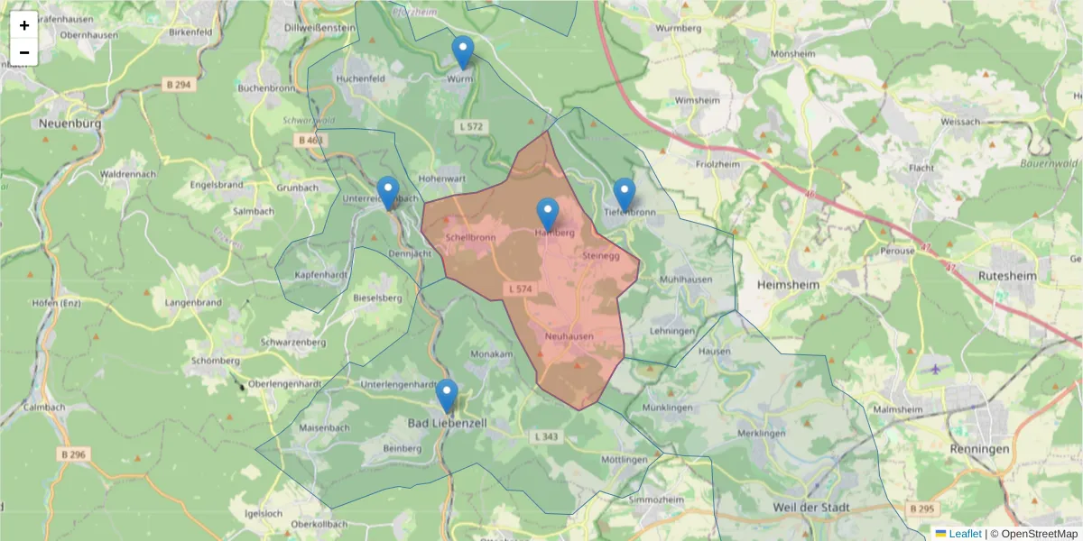Karte des Postleitzahlen Bereichs  und der umliegenden Postleitzahlen in Deutschland
