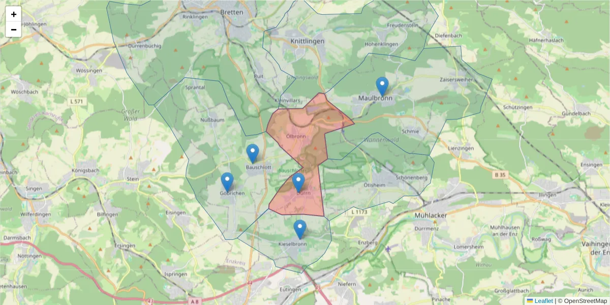 Karte des Postleitzahlen Bereichs  und der umliegenden Postleitzahlen in Deutschland