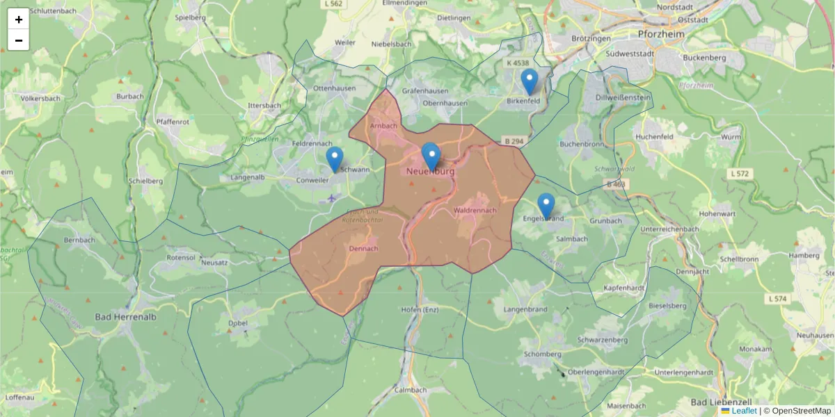 Karte des Postleitzahlen Bereichs  und der umliegenden Postleitzahlen in Deutschland