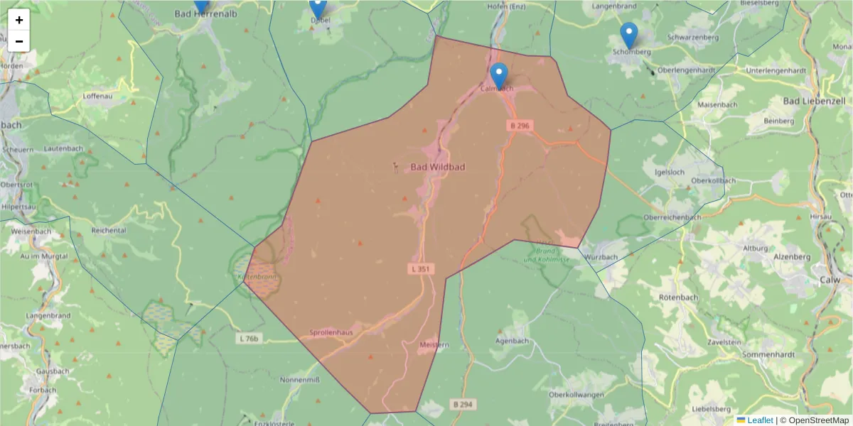 Karte des Postleitzahlen Bereichs  und der umliegenden Postleitzahlen in Deutschland