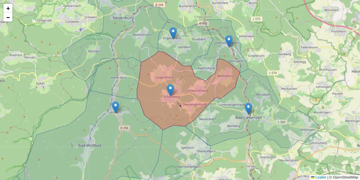 Karte des Postleitzahlen Bereichs  und der umliegenden Postleitzahlen in Deutschland