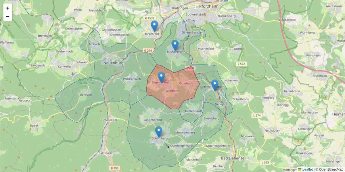 Karte des Postleitzahlen Bereichs  und der umliegenden Postleitzahlen in Deutschland