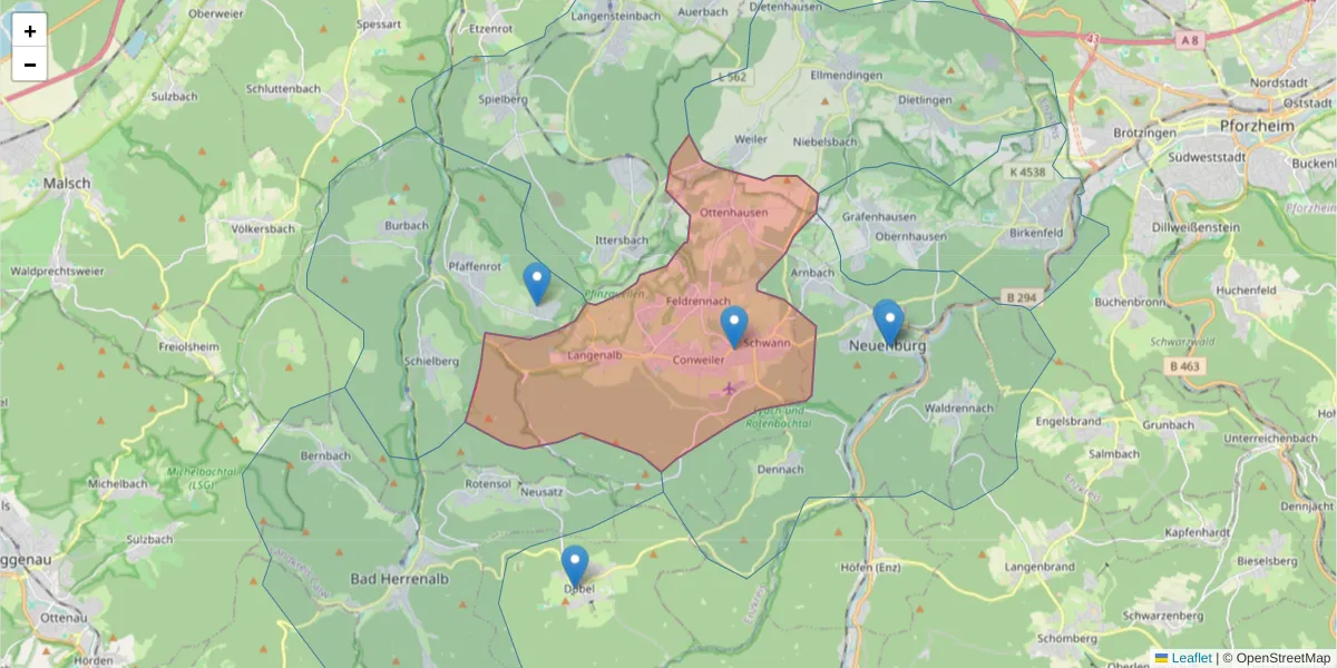 Karte des Postleitzahlen Bereichs  und der umliegenden Postleitzahlen in Deutschland