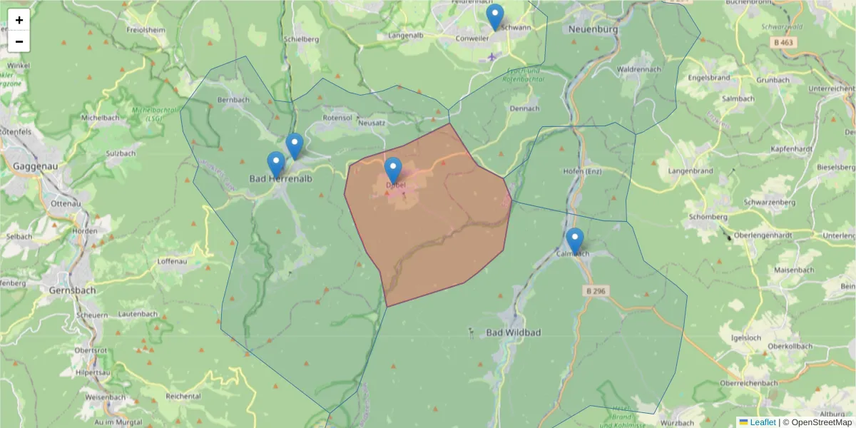 Karte des Postleitzahlen Bereichs  und der umliegenden Postleitzahlen in Deutschland