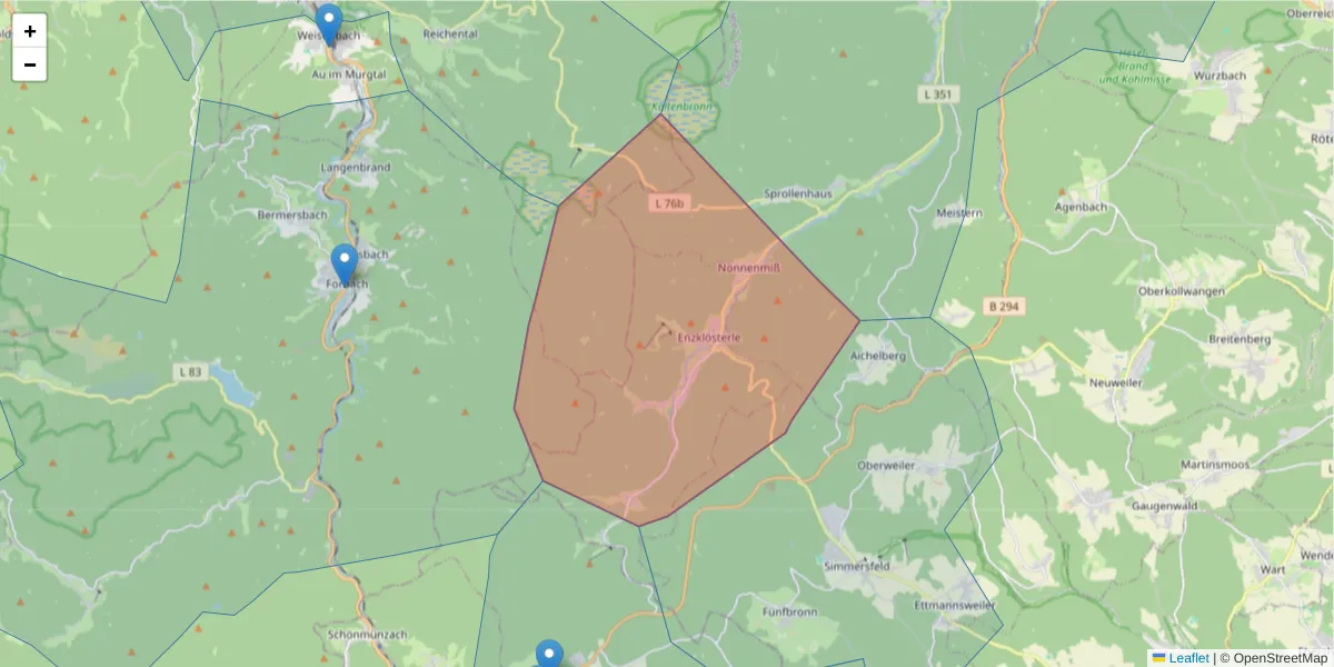 Karte des Postleitzahlen Bereichs  und der umliegenden Postleitzahlen in Deutschland