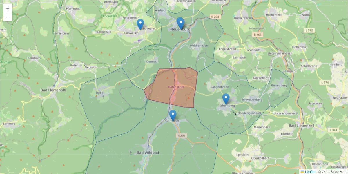 Karte des Postleitzahlen Bereichs  und der umliegenden Postleitzahlen in Deutschland