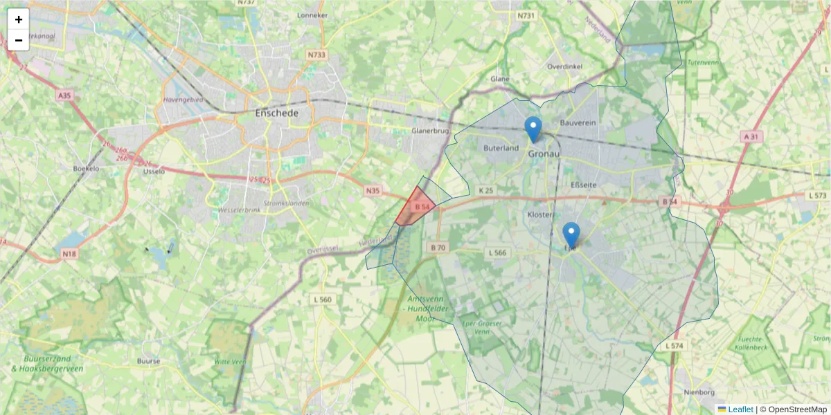 Karte des Postleitzahlen Bereichs  und der umliegenden Postleitzahlen in Deutschland