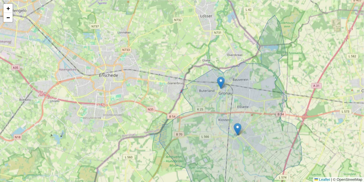 Karte des Postleitzahlen Bereichs  und der umliegenden Postleitzahlen in Deutschland