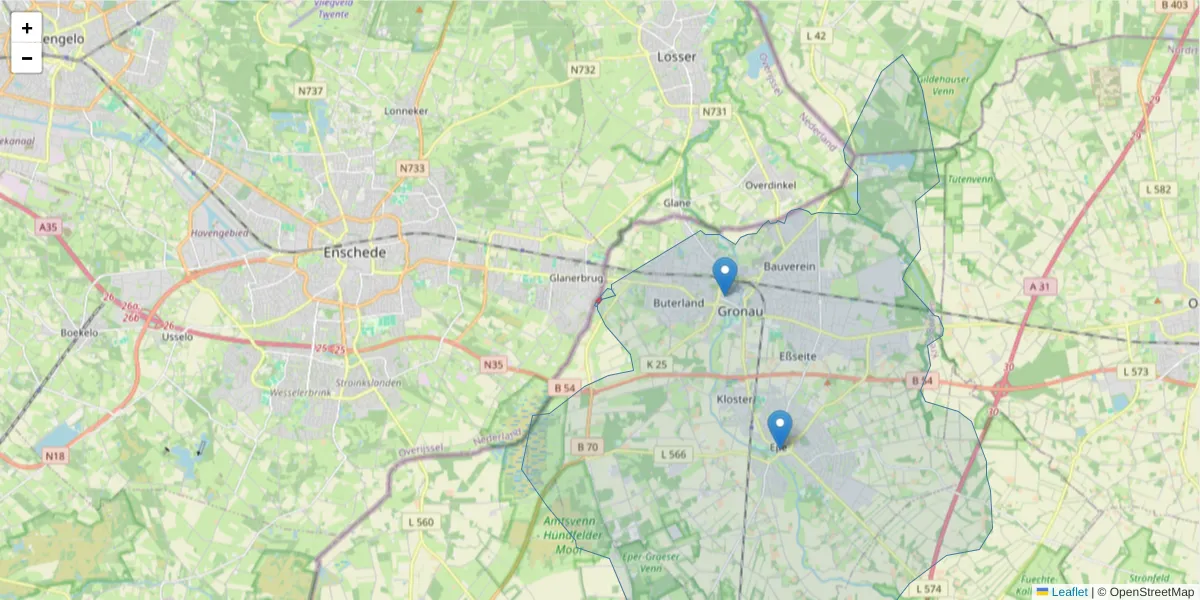 Karte des Postleitzahlen Bereichs  und der umliegenden Postleitzahlen in Deutschland