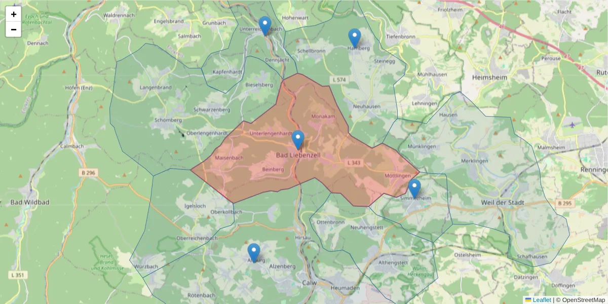 Karte des Postleitzahlen Bereichs  und der umliegenden Postleitzahlen in Deutschland