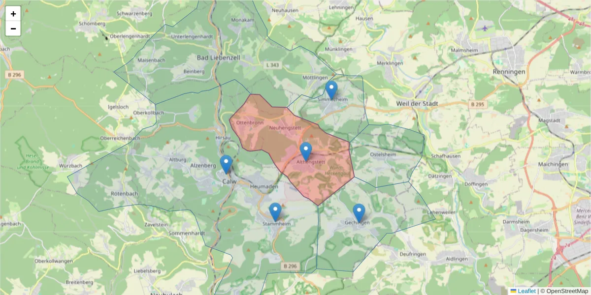 Karte des Postleitzahlen Bereichs  und der umliegenden Postleitzahlen in Deutschland