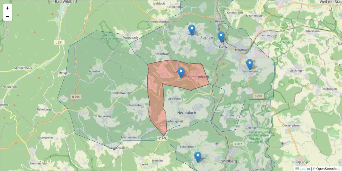 Karte des Postleitzahlen Bereichs  und der umliegenden Postleitzahlen in Deutschland