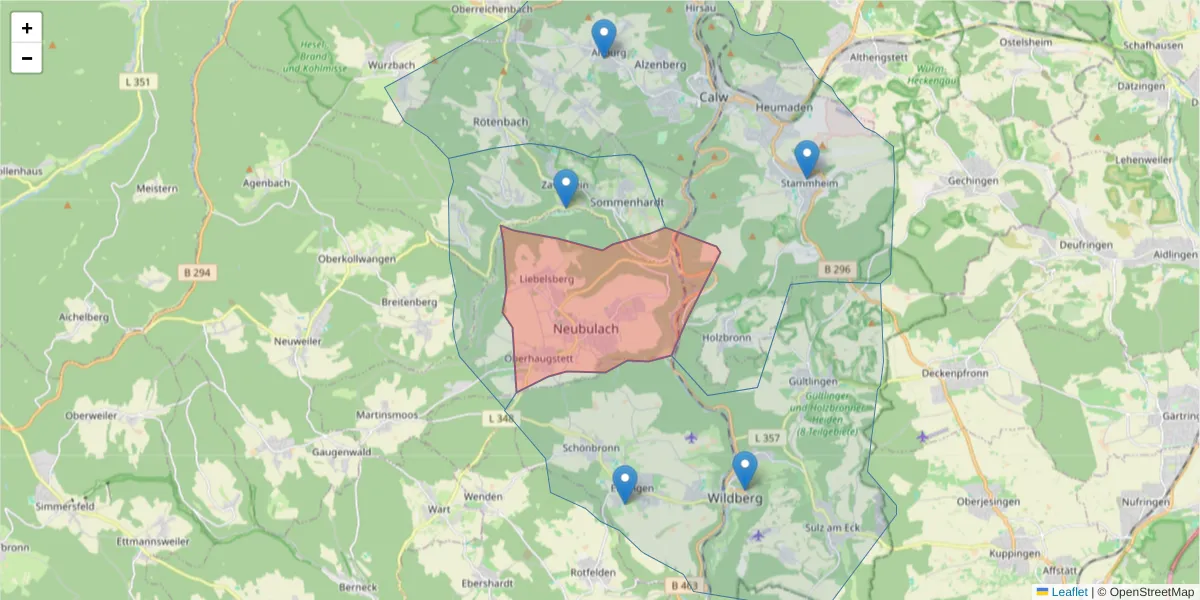 Karte des Postleitzahlen Bereichs  und der umliegenden Postleitzahlen in Deutschland