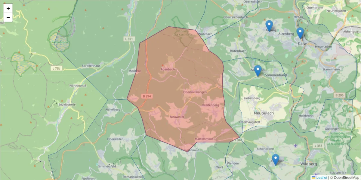Karte des Postleitzahlen Bereichs  und der umliegenden Postleitzahlen in Deutschland