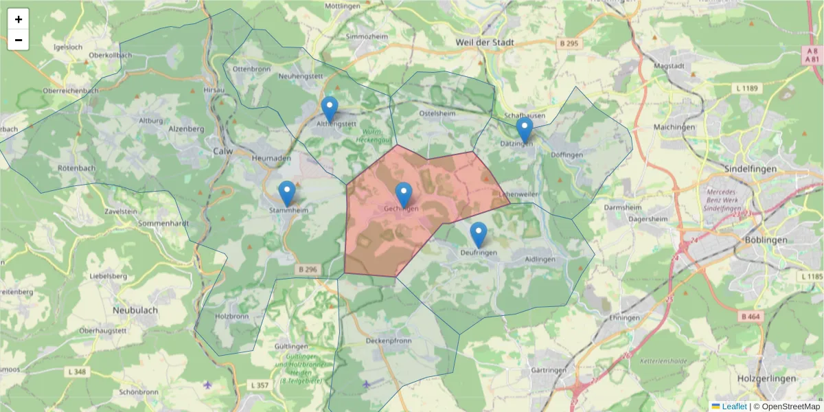 Karte des Postleitzahlen Bereichs  und der umliegenden Postleitzahlen in Deutschland