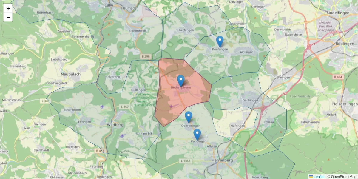 Karte des Postleitzahlen Bereichs  und der umliegenden Postleitzahlen in Deutschland