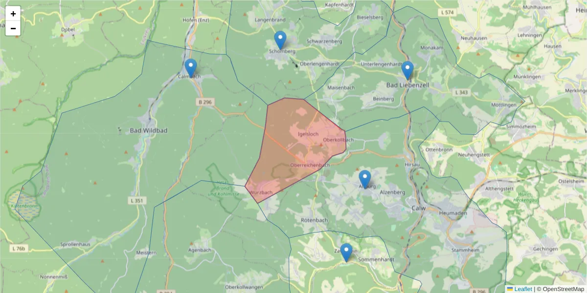 Karte des Postleitzahlen Bereichs  und der umliegenden Postleitzahlen in Deutschland