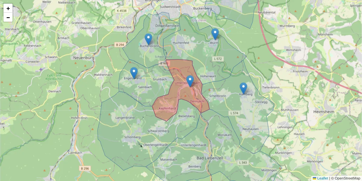 Karte des Postleitzahlen Bereichs  und der umliegenden Postleitzahlen in Deutschland