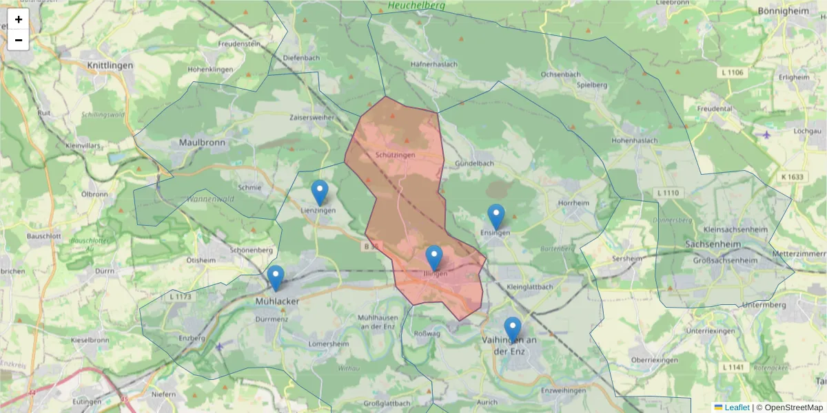 Karte des Postleitzahlen Bereichs  und der umliegenden Postleitzahlen in Deutschland