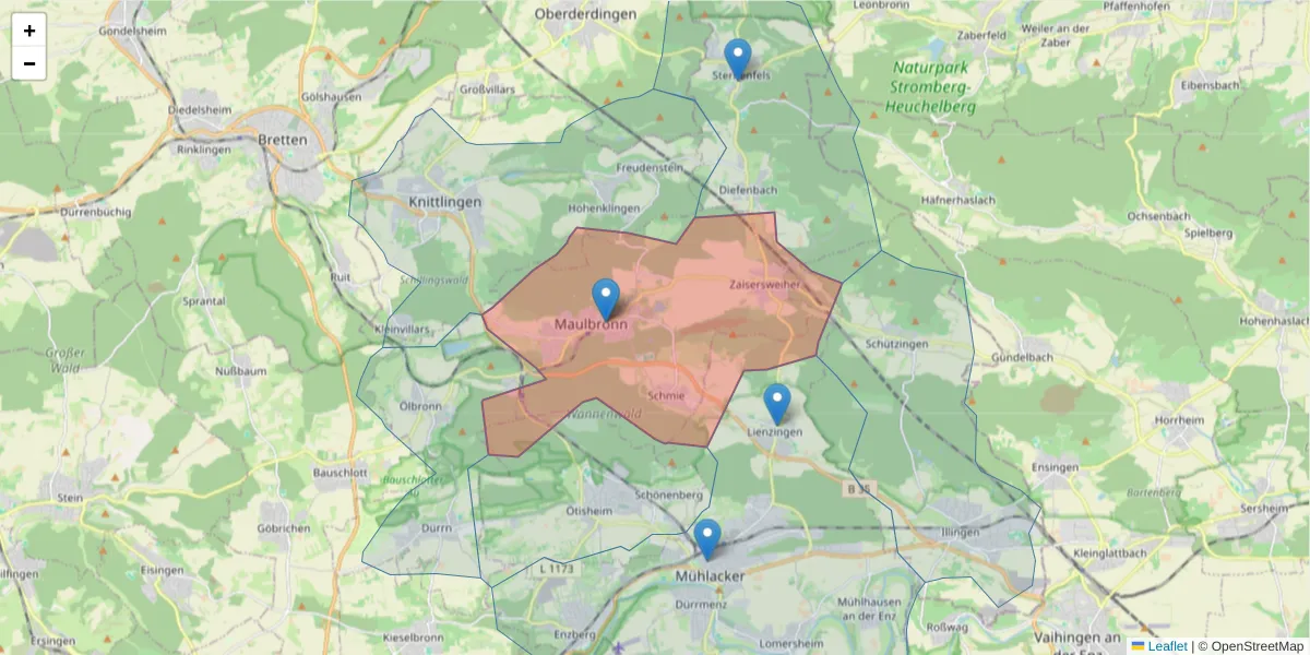 Karte des Postleitzahlen Bereichs  und der umliegenden Postleitzahlen in Deutschland