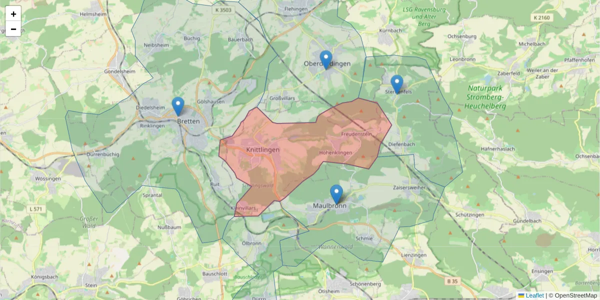 Karte des Postleitzahlen Bereichs  und der umliegenden Postleitzahlen in Deutschland