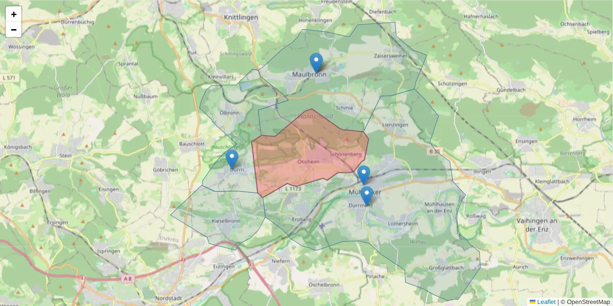 Karte des Postleitzahlen Bereichs  und der umliegenden Postleitzahlen in Deutschland