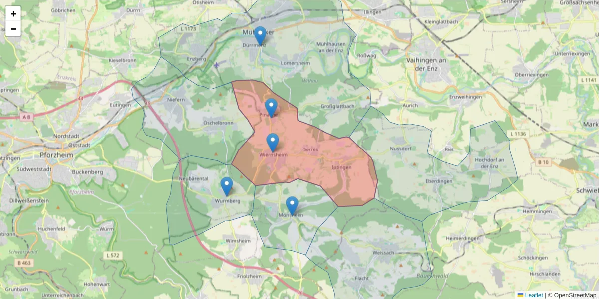 Karte des Postleitzahlen Bereichs  und der umliegenden Postleitzahlen in Deutschland