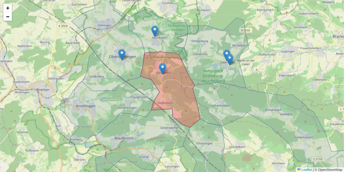 Karte des Postleitzahlen Bereichs  und der umliegenden Postleitzahlen in Deutschland