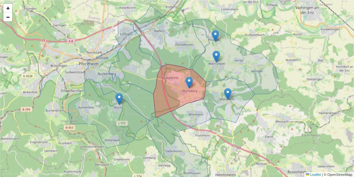 Karte des Postleitzahlen Bereichs  und der umliegenden Postleitzahlen in Deutschland