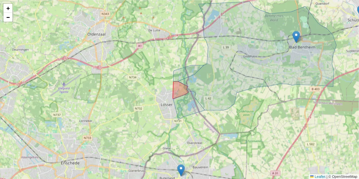 Karte des Postleitzahlen Bereichs  und der umliegenden Postleitzahlen in Deutschland