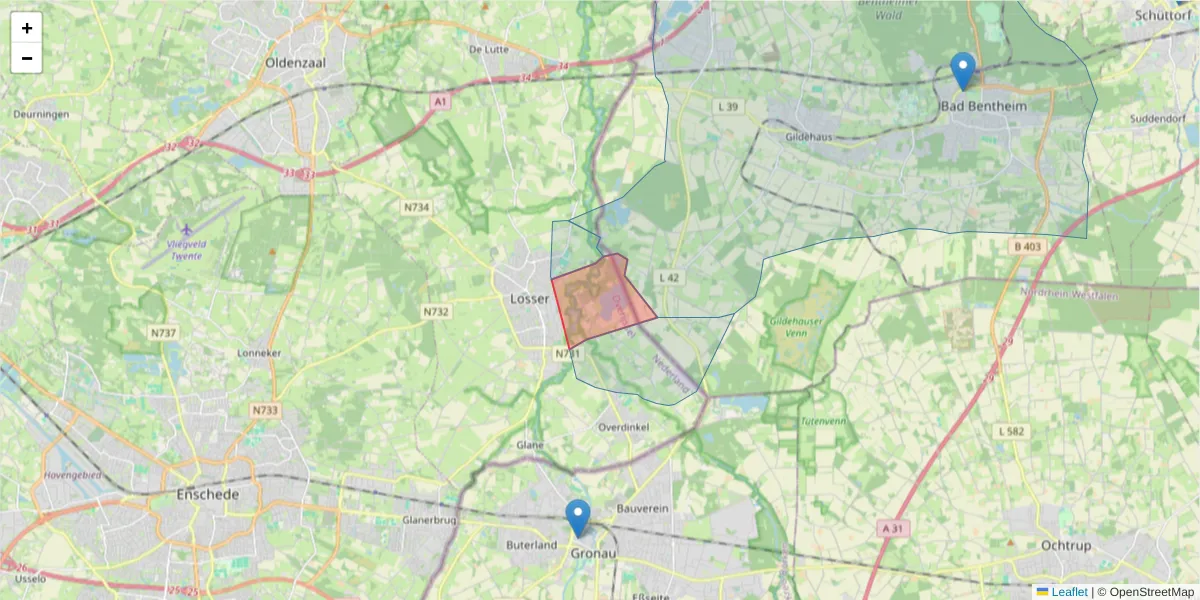 Karte des Postleitzahlen Bereichs  und der umliegenden Postleitzahlen in Deutschland