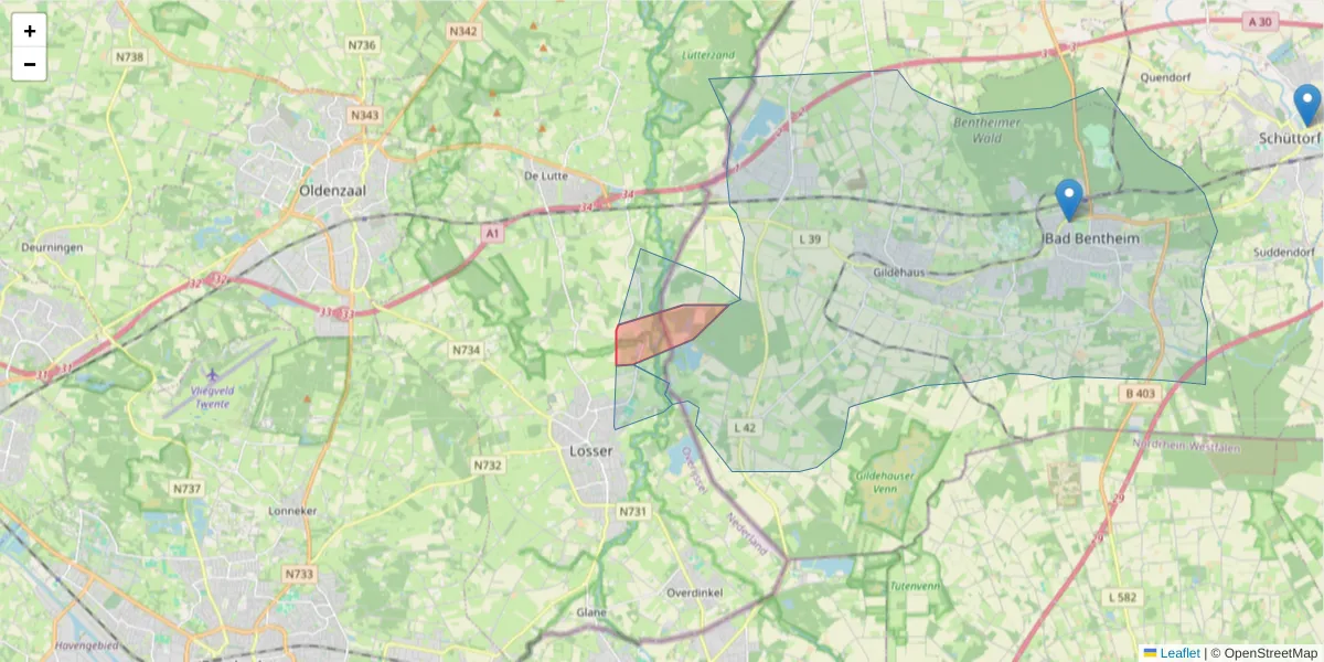 Karte des Postleitzahlen Bereichs  und der umliegenden Postleitzahlen in Deutschland