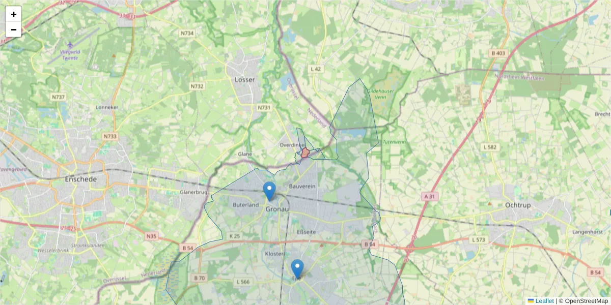 Karte des Postleitzahlen Bereichs  und der umliegenden Postleitzahlen in Deutschland