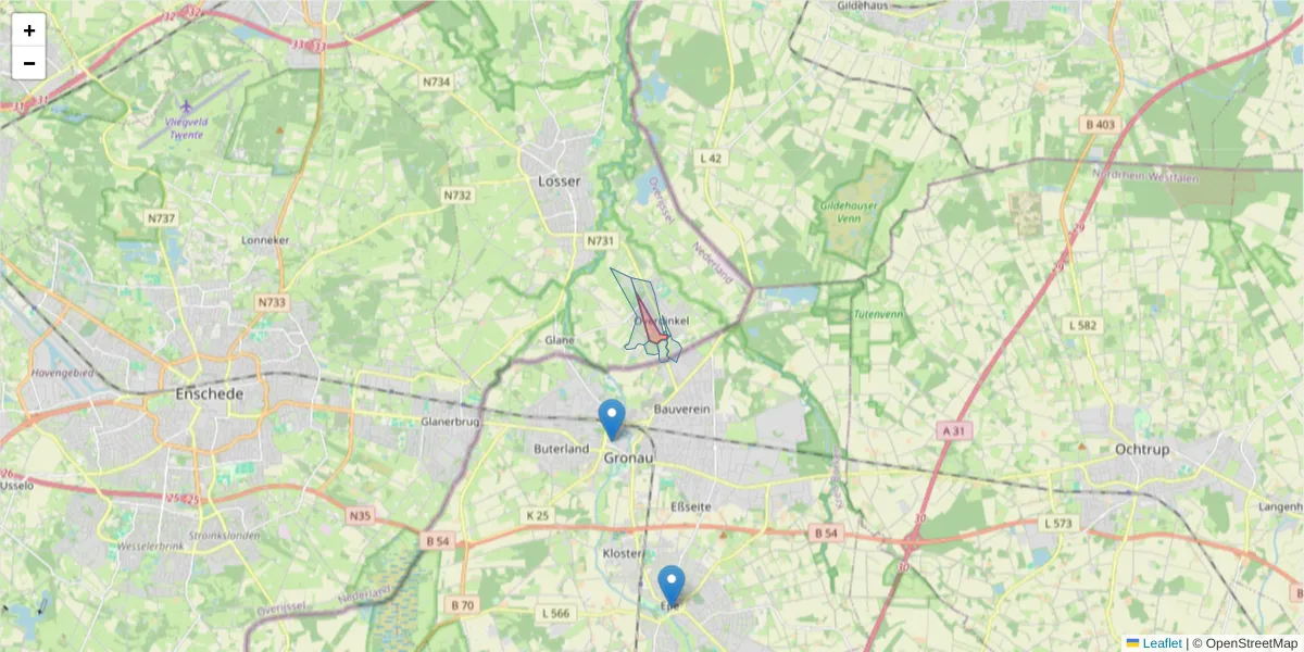Karte des Postleitzahlen Bereichs  und der umliegenden Postleitzahlen in Deutschland