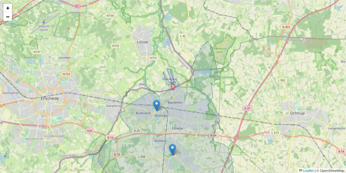 Karte des Postleitzahlen Bereichs  und der umliegenden Postleitzahlen in Deutschland